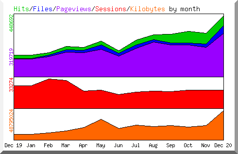 Graphische Darstellung der Statistik über die Zugriffe auf eine Homepage im Jahre 2020.