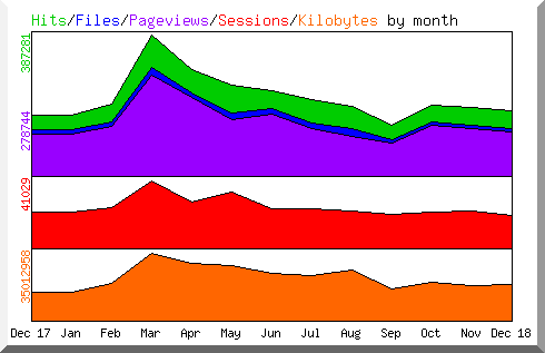 Graphische Darstellung der Statistik über die Zugriffe auf eine Homepage im Jahre 2018.